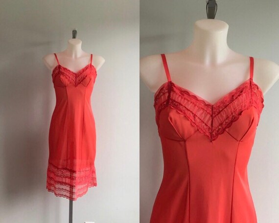 Vintage 1960s Full Slip, Vintage Slip, Etam, Coral