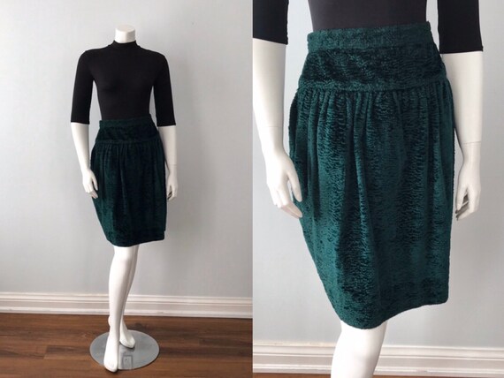 Vintage Green Velvet Skirt, 1970s Skirt, Kenzo Par