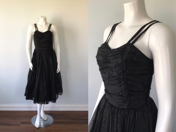 Vintage Black Organza Evening Dress, 1950s Organza