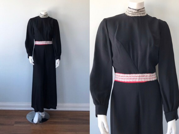 Vintage Black Wide Leg Jumpsuit, 1970s Jumpsuit, W