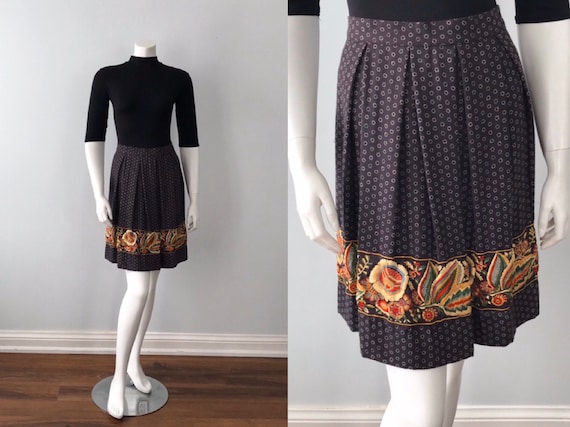 Vintage Skirt, Souleiado, 1970s Skirt, Pleated Ski