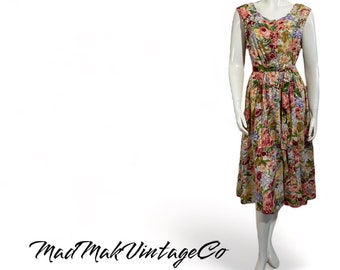 Vintage Button Front Sleeveless Floral Dress 1990s Express