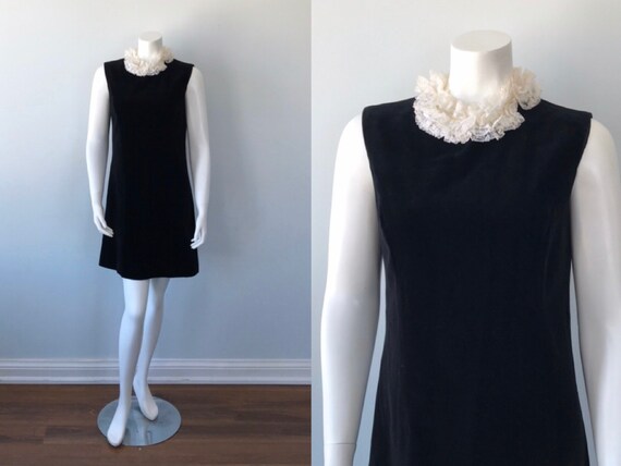1960s Black Velvet Dress, the May Co., Vintage Bla