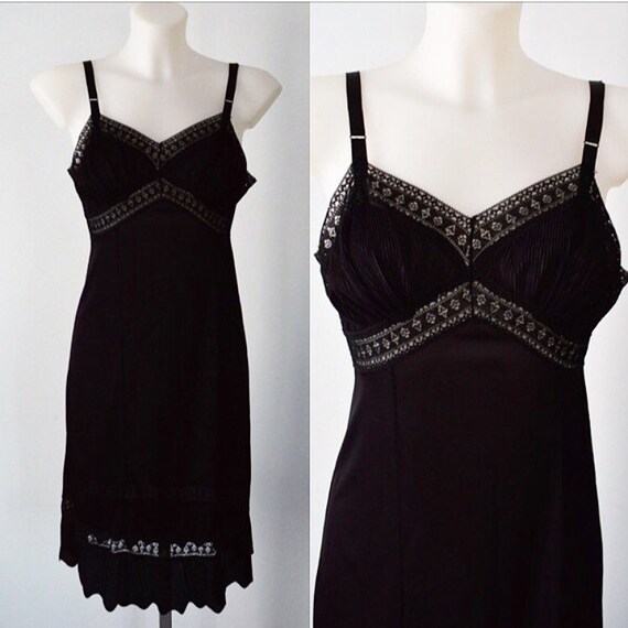 Vintage Black Slip, Vintage Full Slip, 1950s Black