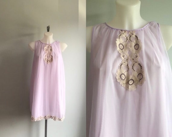 Vintage Lavender Chiffon Nightgown, Lavender Short