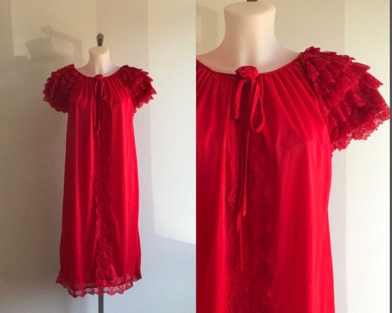 Vintage Red Nightgown, Vintage Nightgown, 1960s Ni