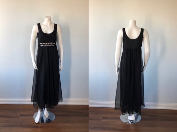 Vintage Black Chiffon Nightgown, Slumber Suzy, 196
