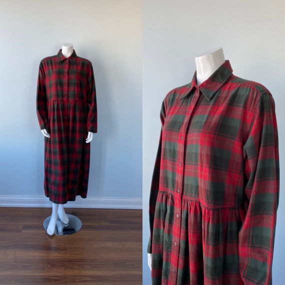 1980s Eddie Bower Red Plaid Dress, Plaid Dress, Co