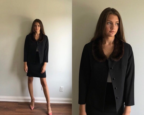 Vintage Modell Velisch Black Wool Skirt Suit, Blac