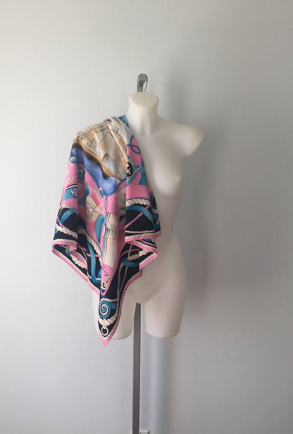 Vintage 1980s Silk Scarf, Genny Silk Scarf, Tall S