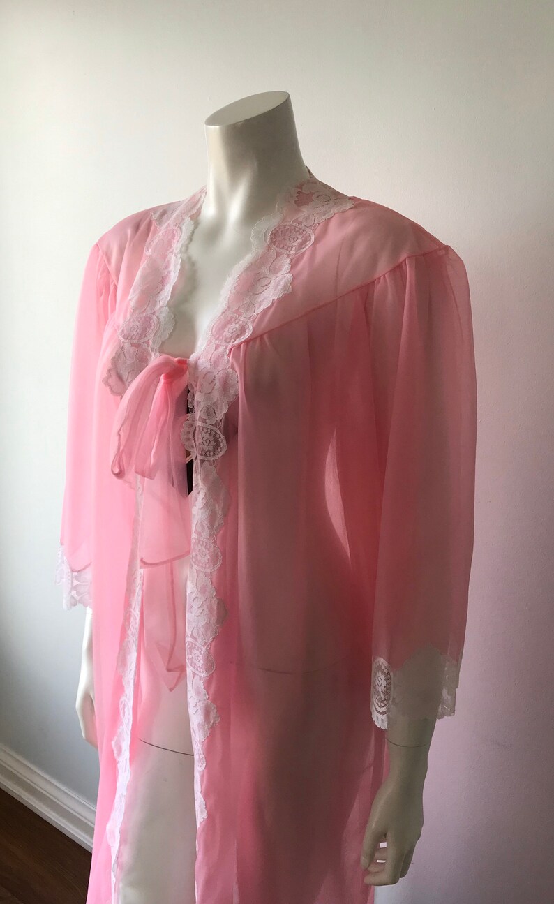 Vintage Double Chiffon Negligee Vintage Chiffon Robe 1960s Chiffon Negligee Vintage Pink Negligee