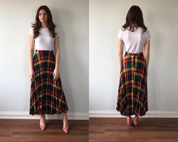 Vintage Plaid Pleated Skirt, 1960s Skirt, Pleated