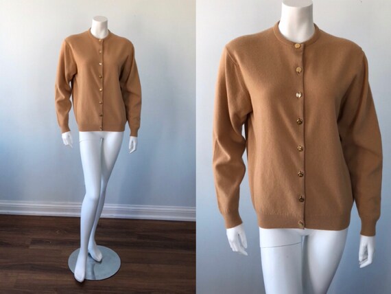 Vintage Camel Wool Cardigan, 1980s Wool Cardigan,