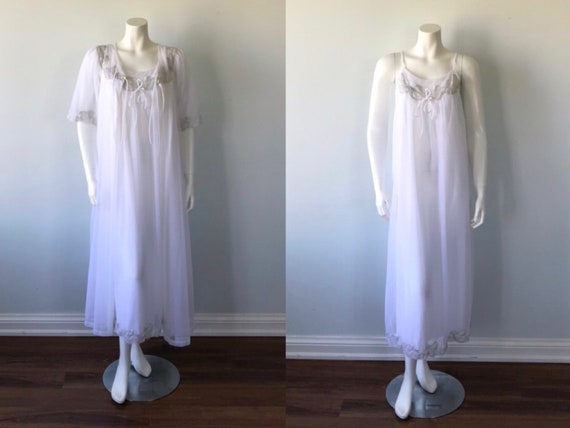 Vintage White Chiffon Peignoir Set, French Maid, 1