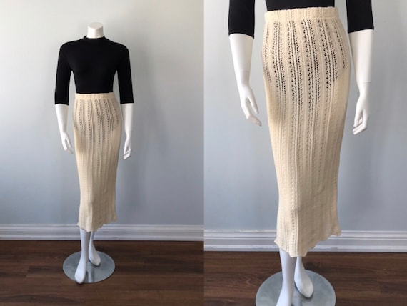Vintage Cream Knit Skirt, Cream Knit Skirt, 1980s