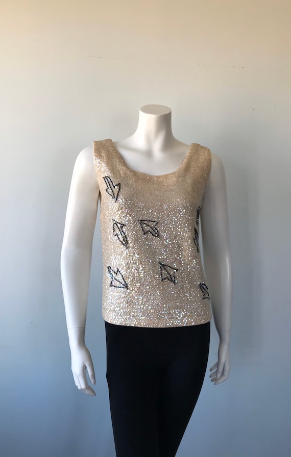 Vintage 1960s Cropped Sequin Top, Sequin Blouse, 1