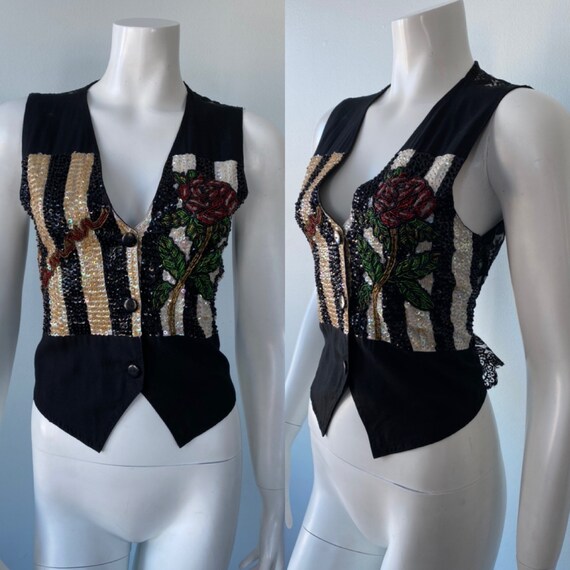 Vintage Vest, Black Vest, Ladies Vest, Above the C