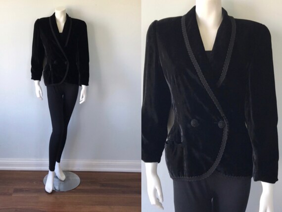 Vintage 1980s Escada Black Velvet Jacket, Black Ve