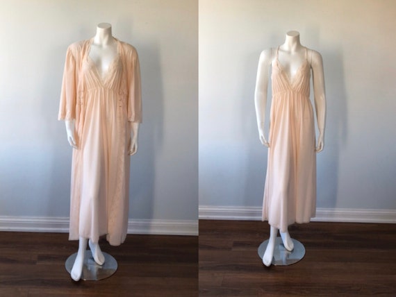 Vintage Beige Peignoir Set, 1980s Peignoir Set, Nu