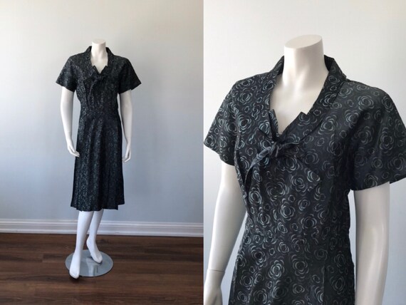 1960s Simpson’s Taffeta Dress, Blue Green Flower P