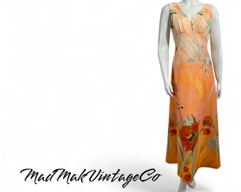 Vintage Peach Floral Maxi Dress 1970s