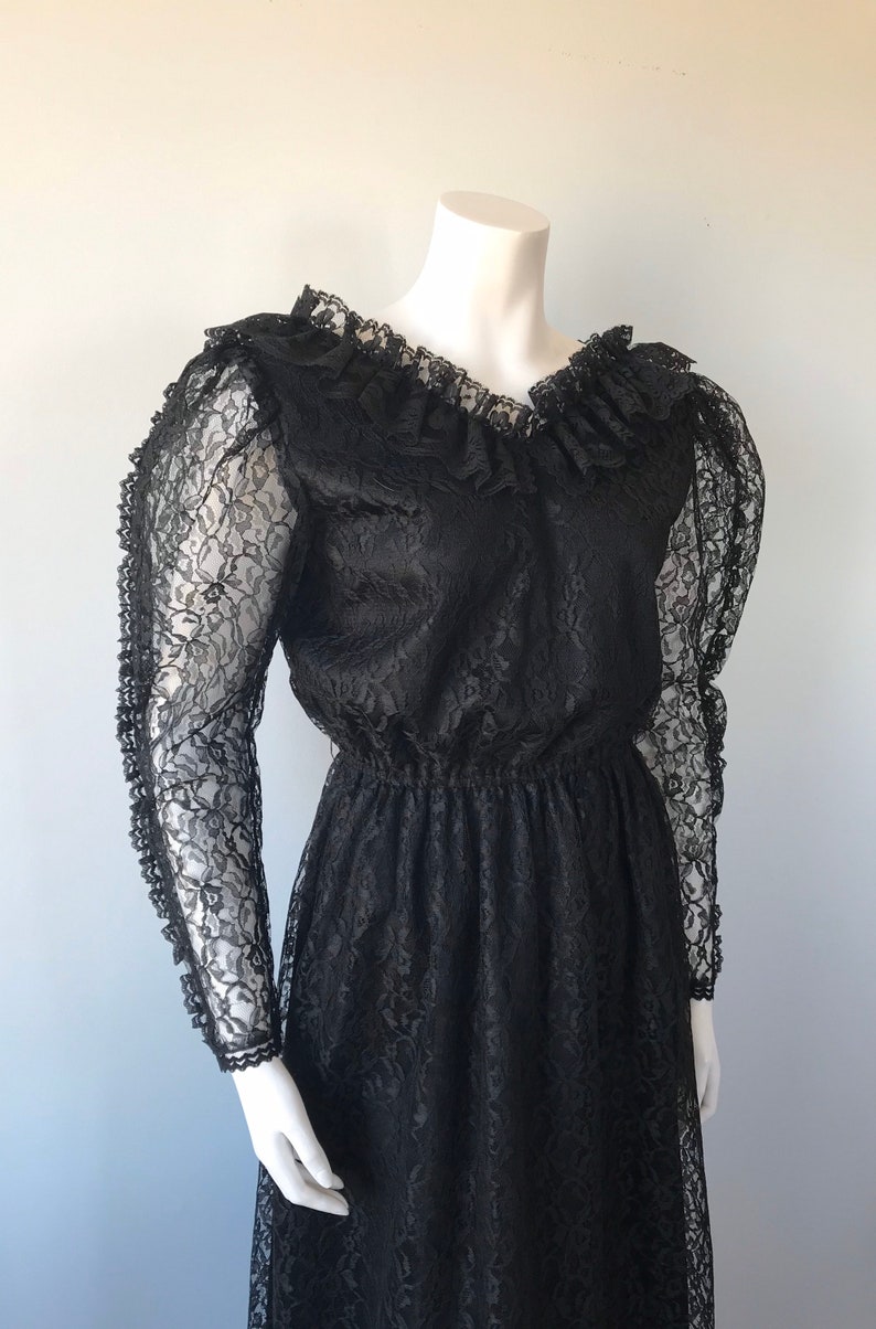 Vintage Black Lace Dress 1970s Lace Dress 1970s Dress Black Lace Dress Evening Dress Pat Mcdonagh Evening Dress