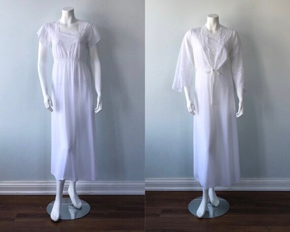 Vintage White Peignoir Set, White Peignoirs, 1980s