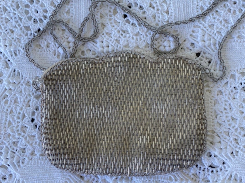 Silver Evening Clutch 1960s Clutch Formal Beaded Clutch Vintage Handbag 1960s Handbag Evening Wedding Vintage Clutch