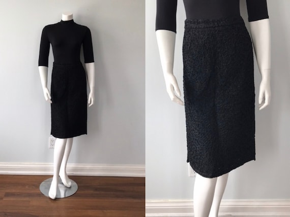 Vintage Black Ribbon Work Skirt, 1950s Skirt, Blac