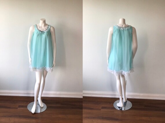 Vintage Aqua Chiffon Nightgown, D'Allards, 1960s N