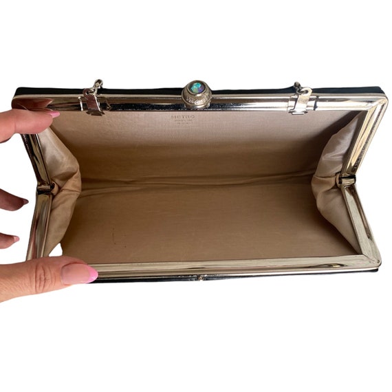 Vintage Black Leather Evening Clutch 1950s Metro - image 8