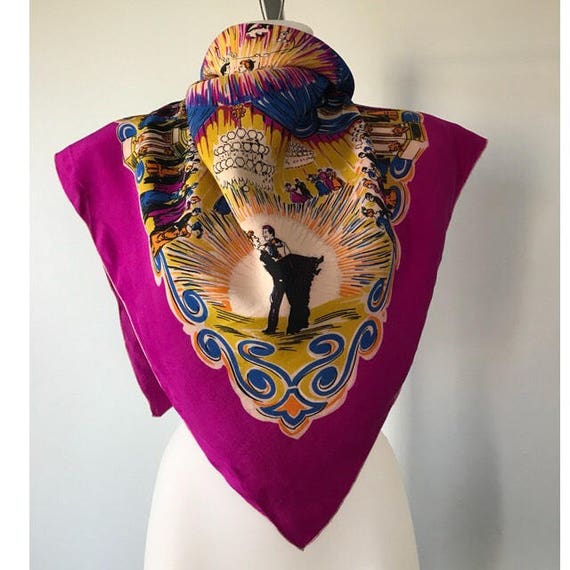 Vintage Silk Scarf, 1980s Silk Scarf, Fucshia Silk