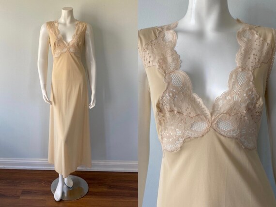 Vintage Nightgown, Gafer, 1980s Nightgown, Beige N