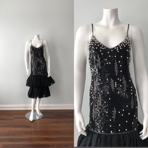 Vintage Black Cocktail Dress, Vintage Black Silk D