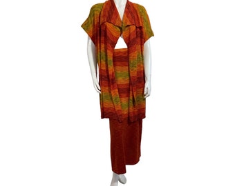 Vintage Knit Boho Skirt Suit 1970s Chacok