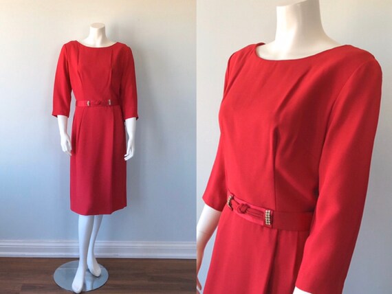 Vintage Red Dress, 1960s Red Cocktail Dress, Red D