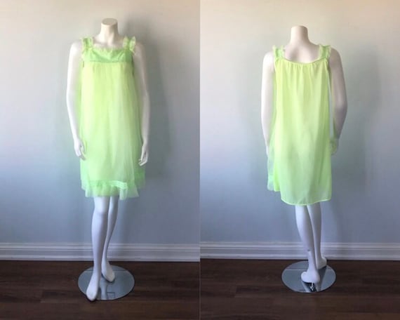 Vintage Florescent Green Short Chiffon Nightgown,