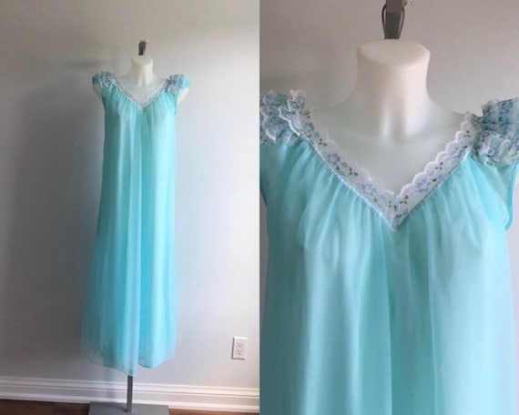 Vintage Nightgown, Vintage Aqua Nightgown, Aqua Ch