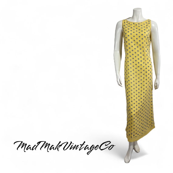 Vintage Yellow Polka Dot Sleeveless Dress 1980s A… - image 1