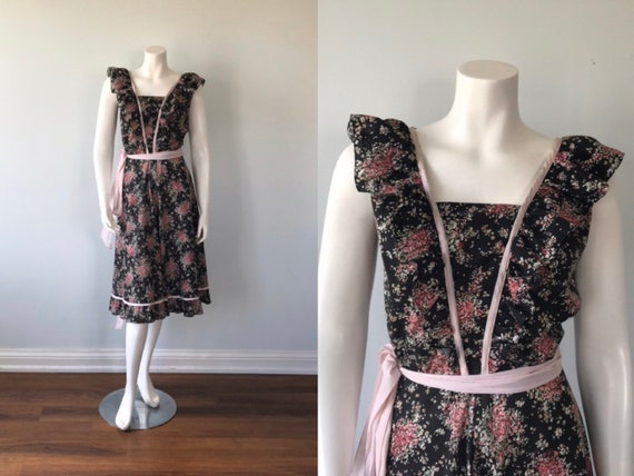 Vintage Apron Wrap Dress, Algo, 1970s Dress, Wrap