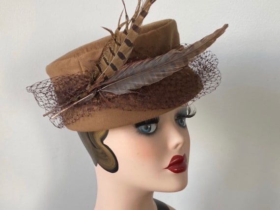 Vintage Pill Box Hat, 1940s Hat, Formal Hat, Ladie