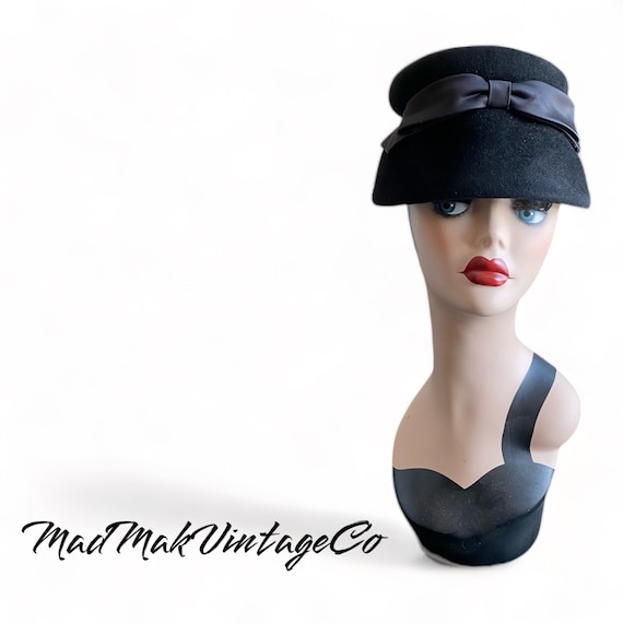 Vintage Black Hat 1920s Helen Joyce Original Blac… - image 1