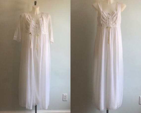 Vintage White Chiffon Peignoir Set, Peignoir Set,
