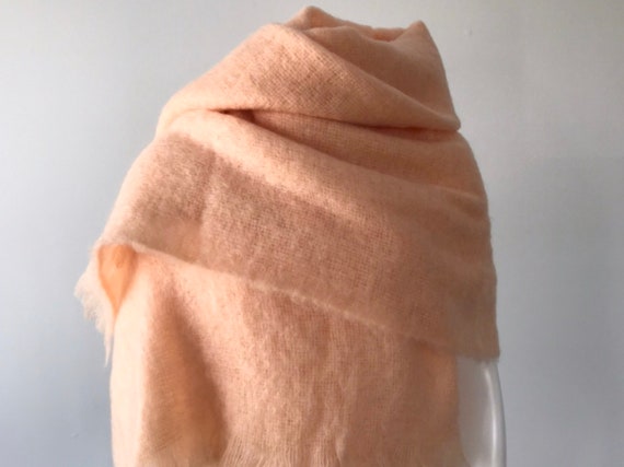Vintage Mohair Blend Shawl Wrap, Peach Shawl, Peac