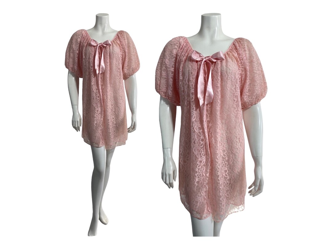 Vintage Pink Lace Baby Doll Robe / 1950s / GM / Bust 44 Etsy