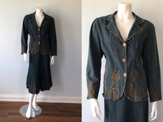 Vintage Blue Denim Skirt Suit, April Cornell, 1980