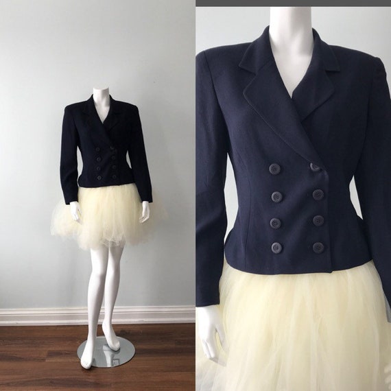 Vintage Christian Dior Navy Blue Jacket, 1990s Jac