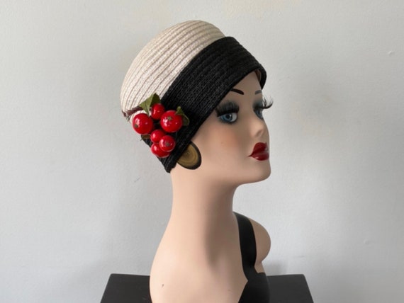 Vintage Fine Rattan Woven Turban Style Hat, Black