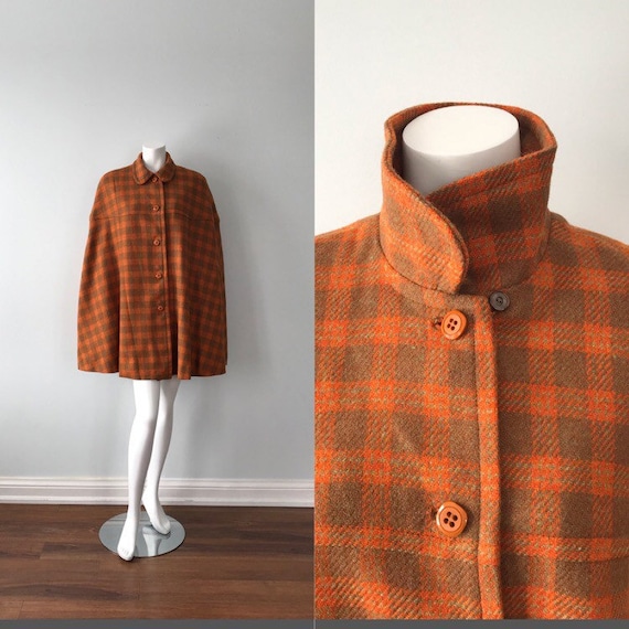 Vintage Cape, Vintage Plaid Cape, 1960s Cape, Ladi