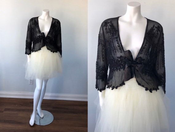 Vintage Black Beaded Top, Downton Abbey, Flapper S